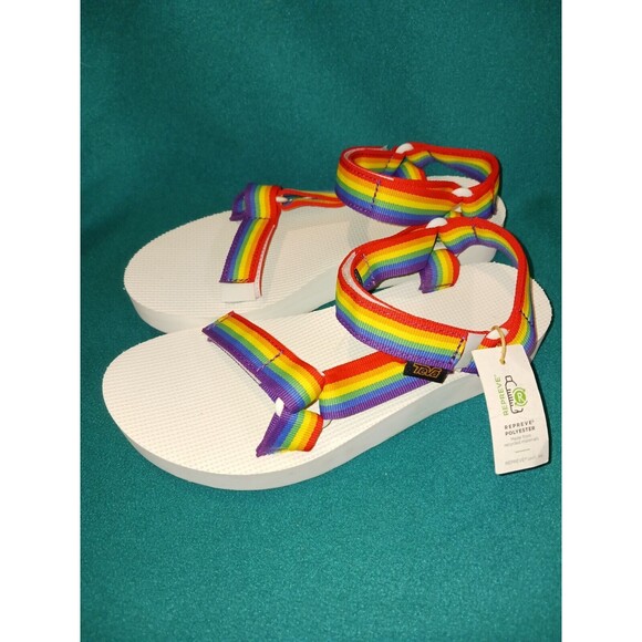 NWT Teva Midform Universal PRIDE Rainbow White Sandals Womens Size 9 - Picture 2 of 6